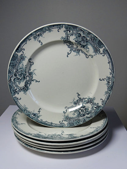 Vintage Teller Dauphin von Boch Frères Keramis blaues Dekor Set von 6