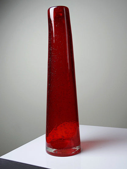 Vintage Vase Murano Stil rotes geblasenes Glas mit Blasen