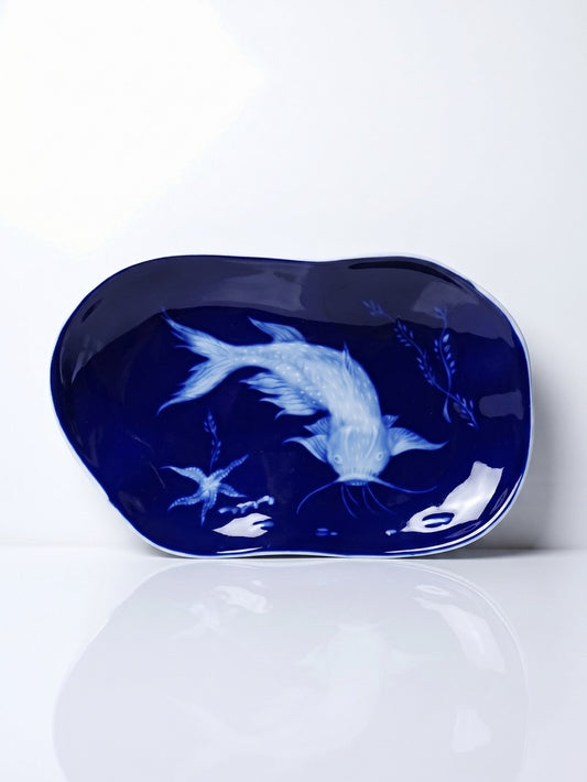 Vintage Schale Limoges Fischdekor japonisierend von Marcel Chaufriasse