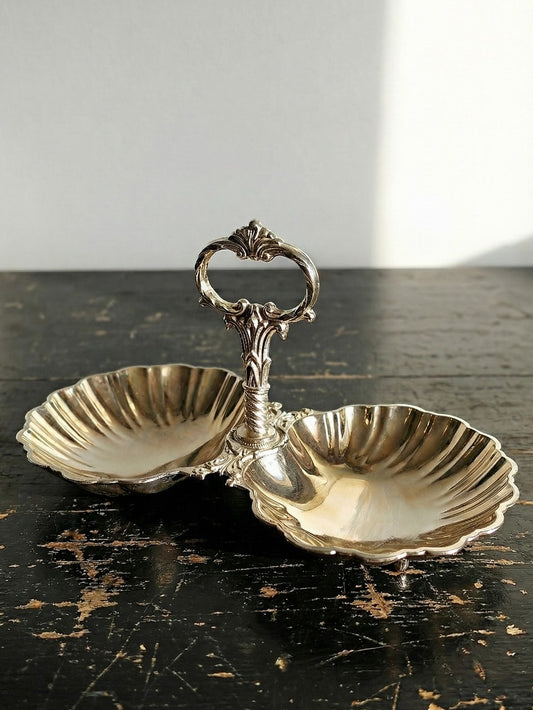 Vintage Servieraccessoire Schale Muschel doppelt ohne Designer für ohne Marke goldfarben