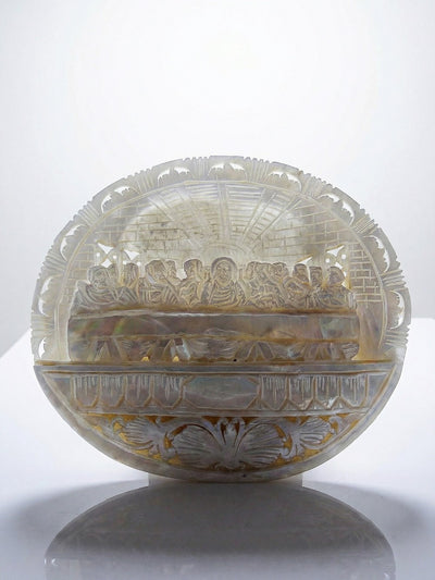 Vintage Votive Tablet "The Last Supper" from Bethlehem, mother-of-pearl carved and openwork