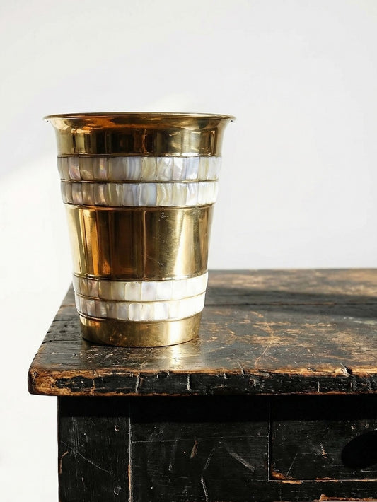 Vintage Servieraccessoire Champagnerkühler goldfarben mit Perlmutt