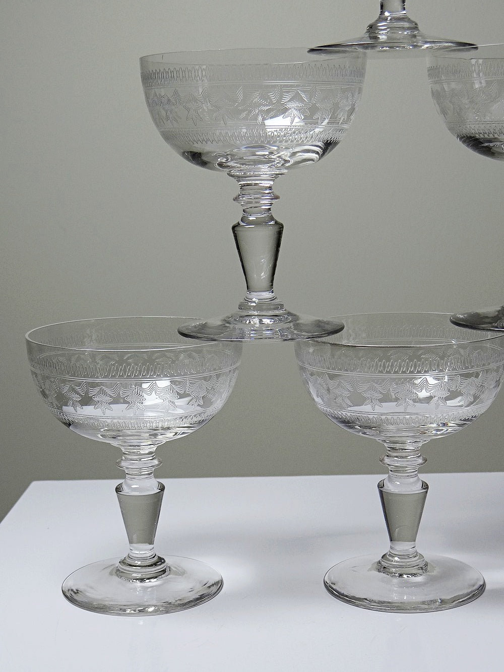 Vintage Champagnerschale Set von 6 Marie-Antoinette mit Sterngravur