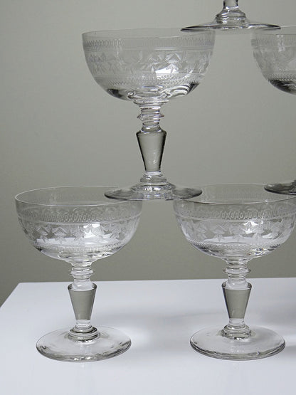 Vintage Champagnerschale Set von 6 Marie-Antoinette mit Sterngravur