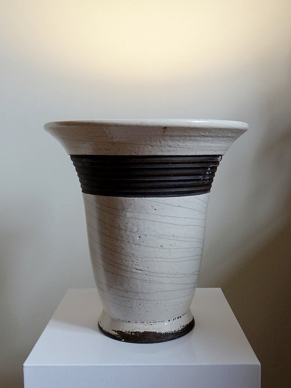 Vintage Lampe Keramos von René Hénon für Keramos Sèvres Raku beige braun grau