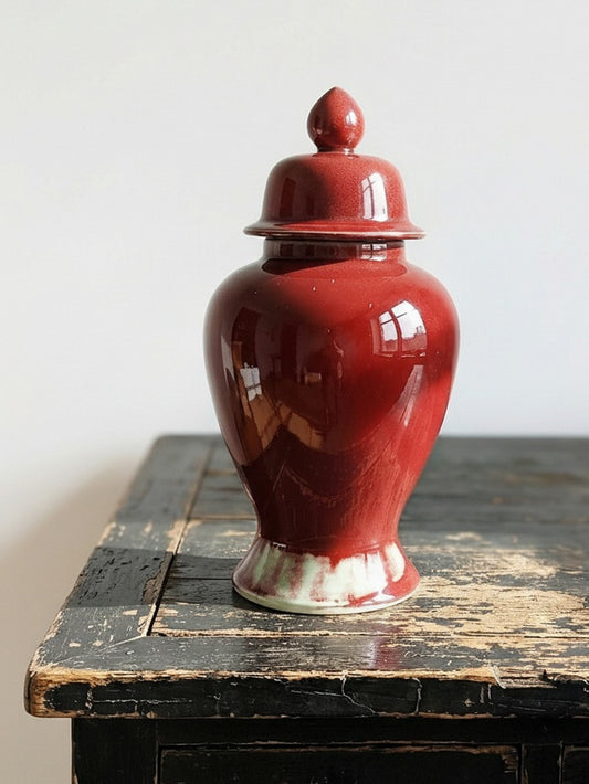 Vintage Vase chinesischer Ingwertopf oxblood und Celadon Keramik