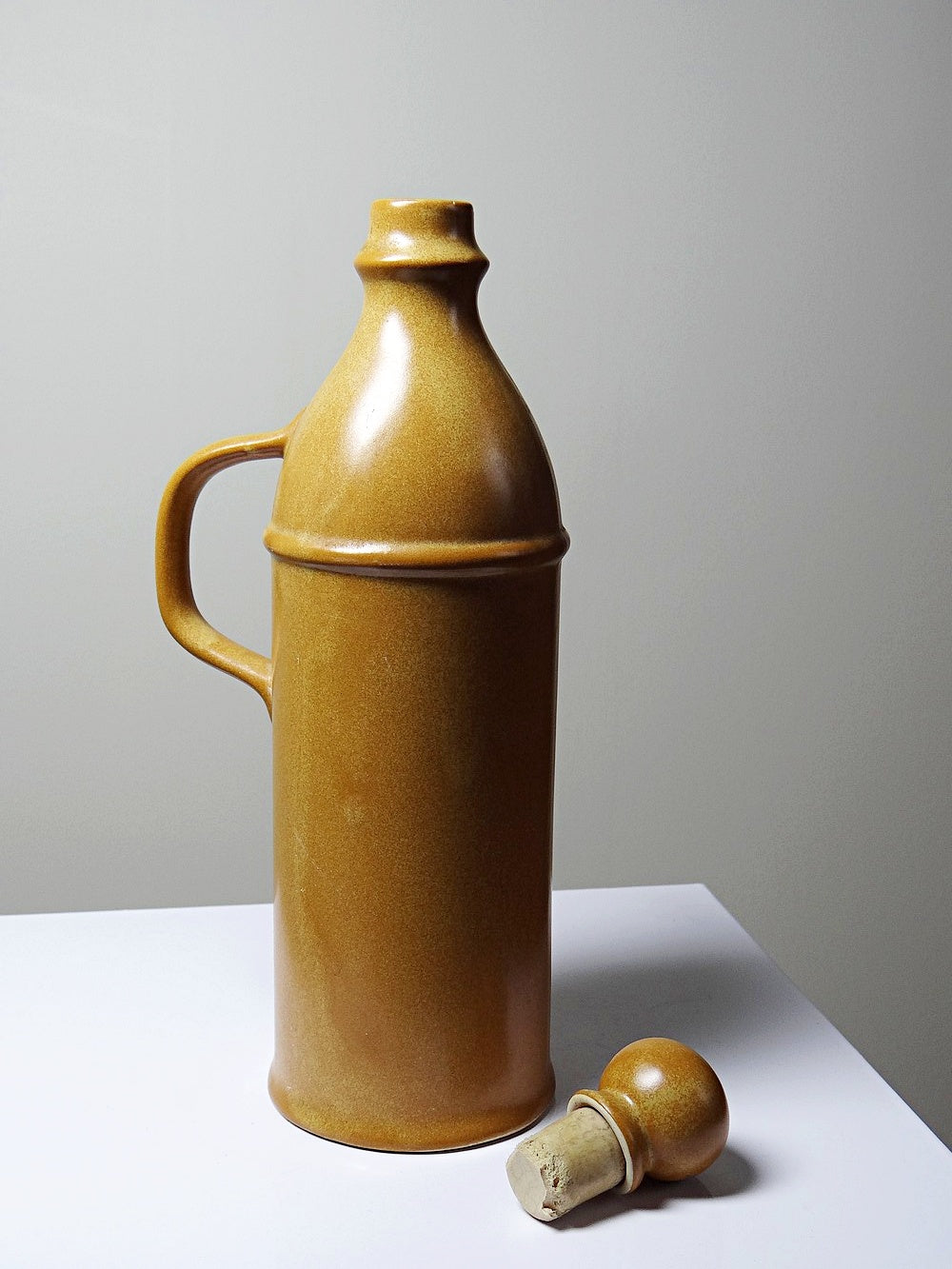 Vintage Keramikflasche von Digoin Sarreguemines für Steinzeugoptik beige rosa