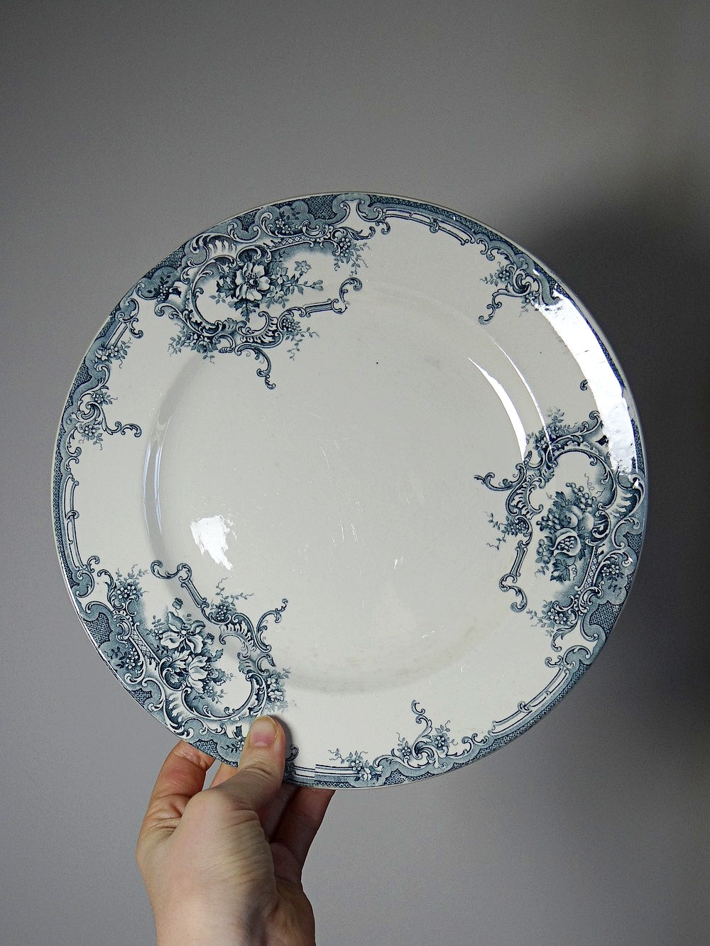 Vintage Teller Dauphin von Boch Frères Keramis blaues Dekor Set von 6