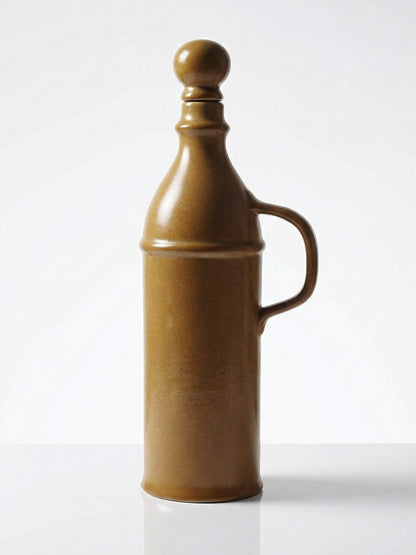 Vintage Keramikflasche von Digoin Sarreguemines für Steinzeugoptik beige rosa
