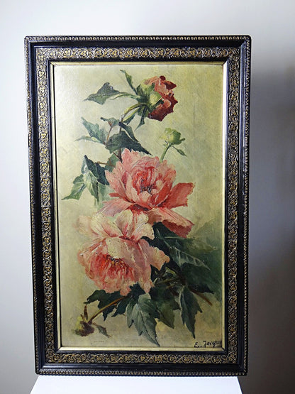 Vintage Gemälde Pfingstrose von E. Jacque für PinkVintageDekoration, signiert