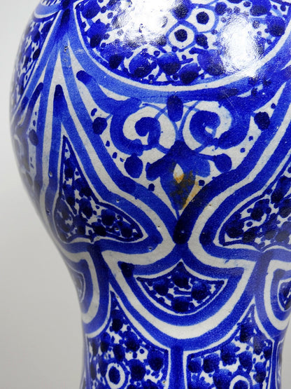 Vintage Vase Khabia aus Fès 19.-20. Jh. Kobaltblau, handgemacht
