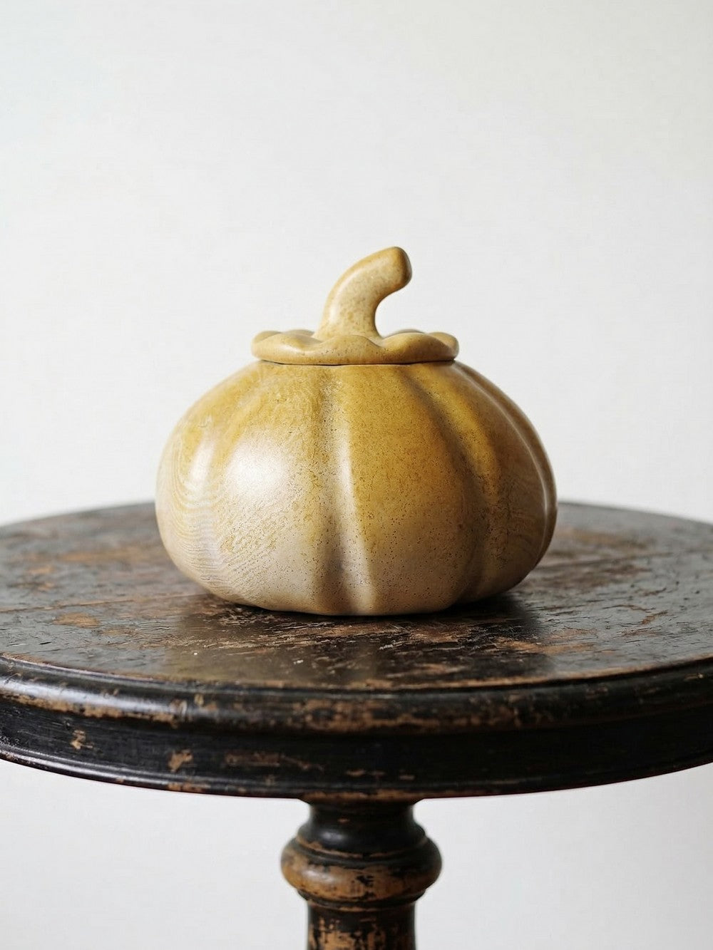 Vintage Stein Dose Kürbis aus Speckstein, beige creme honiggold braun