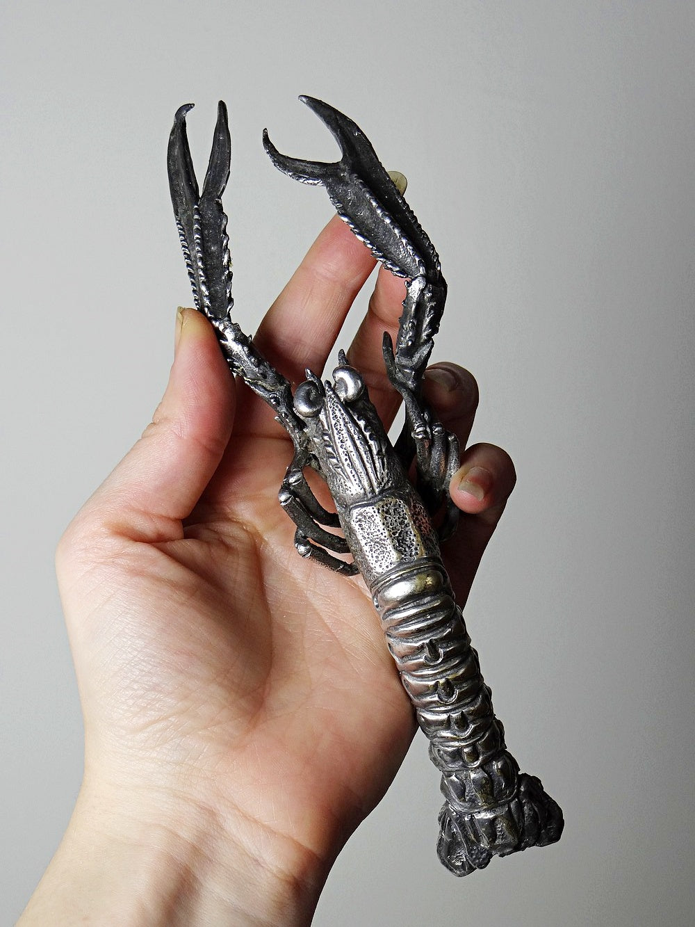 Vintage Griff Krabbe von 1950er-1970er, versilbertes Metall, Silber Vintage Dekoration
