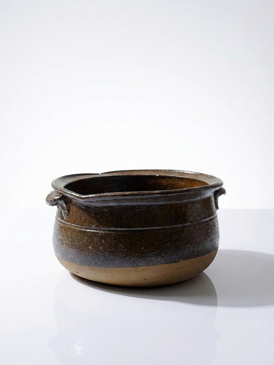 Vintage Servieraccessoire Puisaye Steinguttopf mit Henkeln gelb braun