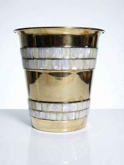 Vintage Servieraccessoire Champagnerkühler goldfarben mit Perlmutt