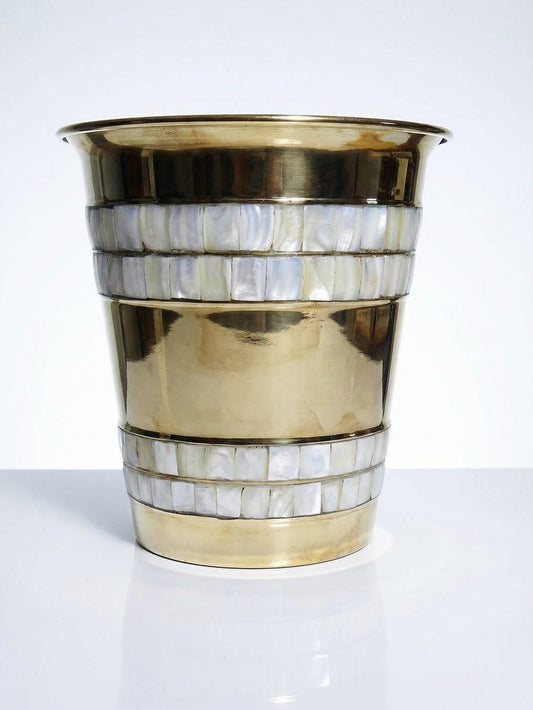 Vintage Servieraccessoire Champagnerkühler goldfarben mit Perlmutt