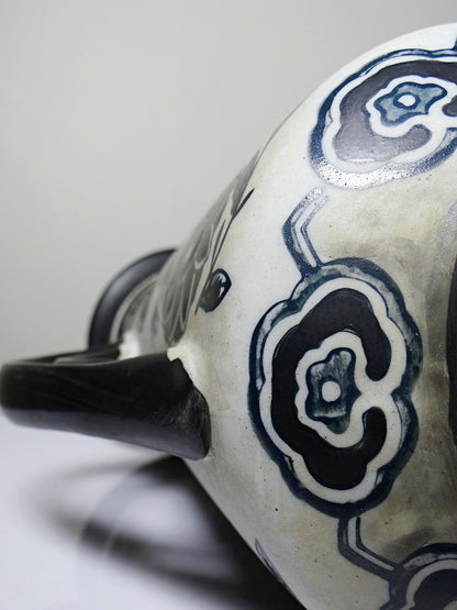 Vintage Vase Art Déco 1920-40, Jugendstil und Chinoiserie Dekor Beige