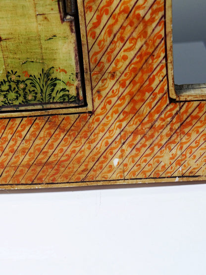 Vintage Spiegel Fenster Rajasthan handbemalter Knochen mit Reiterdekor, antik frühes 20. Jh.