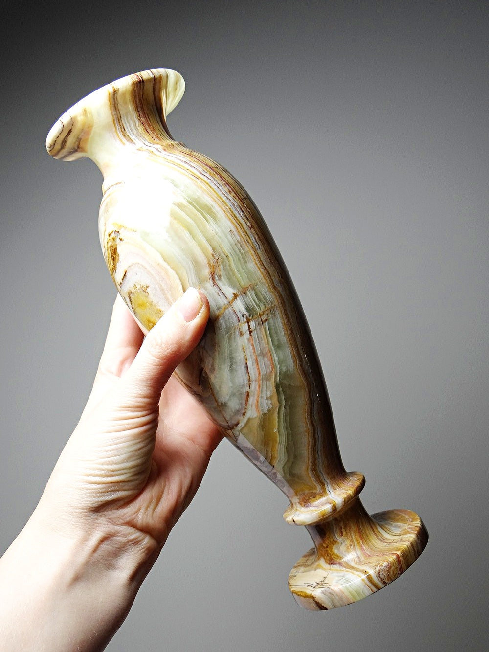 Vintage Vase aus gestreiftem grünem Onyx, Italien, Midcentury, grüne Dekoration