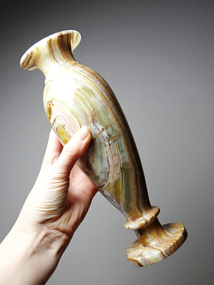 Vintage Vase aus gestreiftem grünem Onyx, Italien, Midcentury, grüne Dekoration