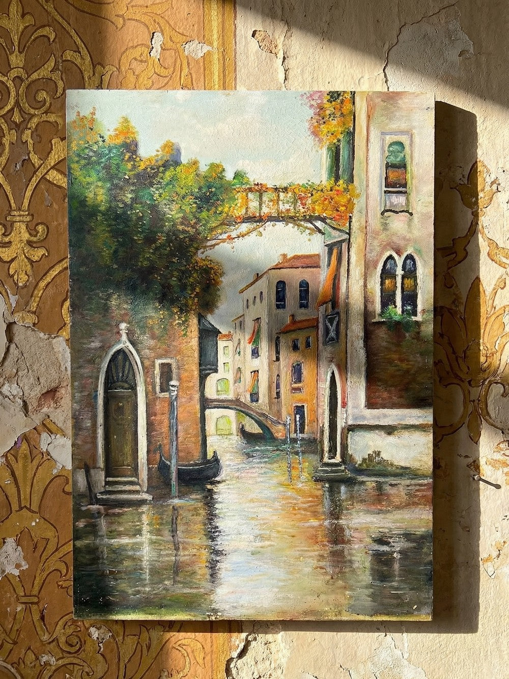Vintage Gemälde Venedig Canal und Fassaden warme Töne