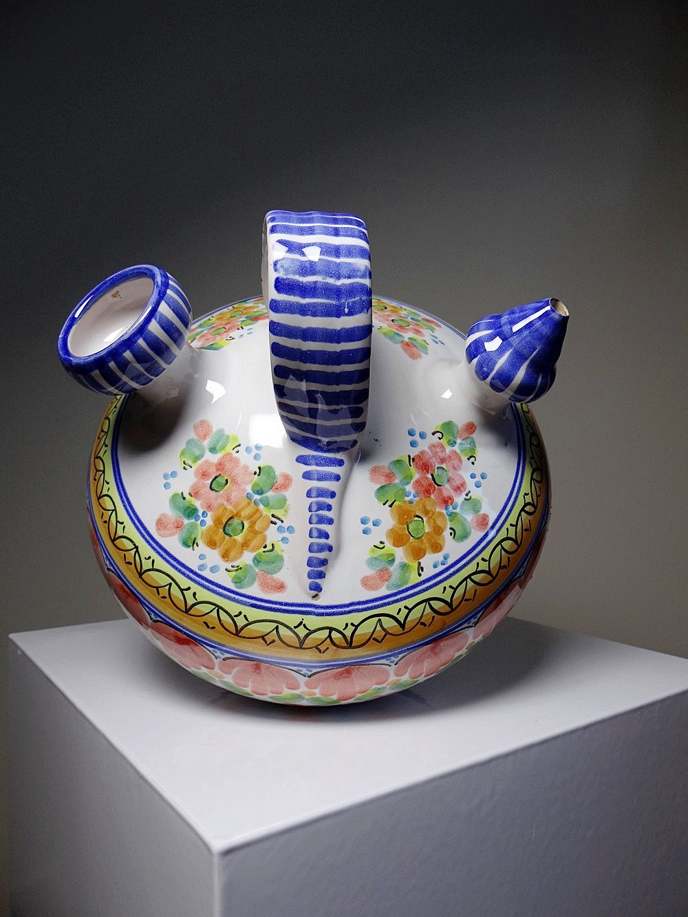 Vintage Wasserkrug mit Blumen, mehrfarbig, aus Keramik, Spanien