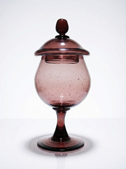 Vintage Bonbonniere im Biot-Stil in Pflaumenviolett Glas mit Blasen