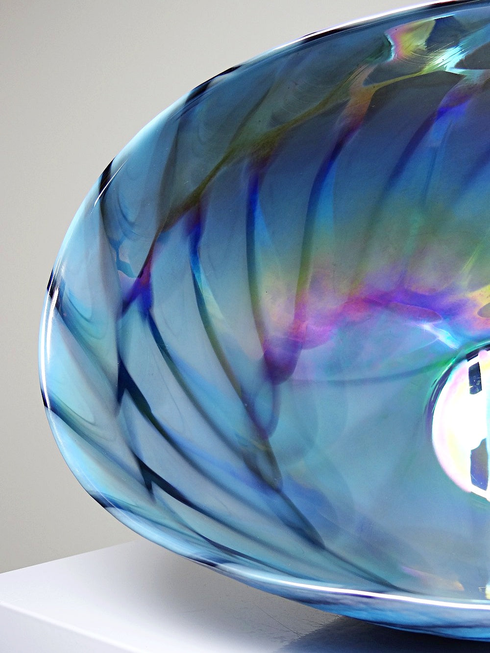 Vintage Glas Schale Yourmurano blau schwarz silber regenbogen