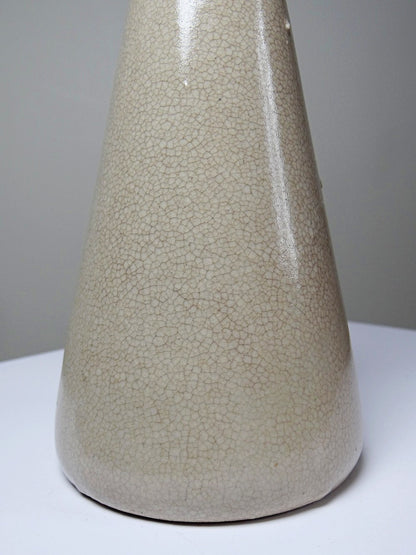 Vintage Art Déco Vase aus beigem Craquelé-Steingut, ca. 1930-1950