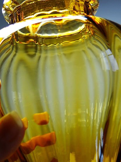 Vintage Bonbonniere aus mundgeblasenem Empoli-Glas, bernsteinfarben, Italien