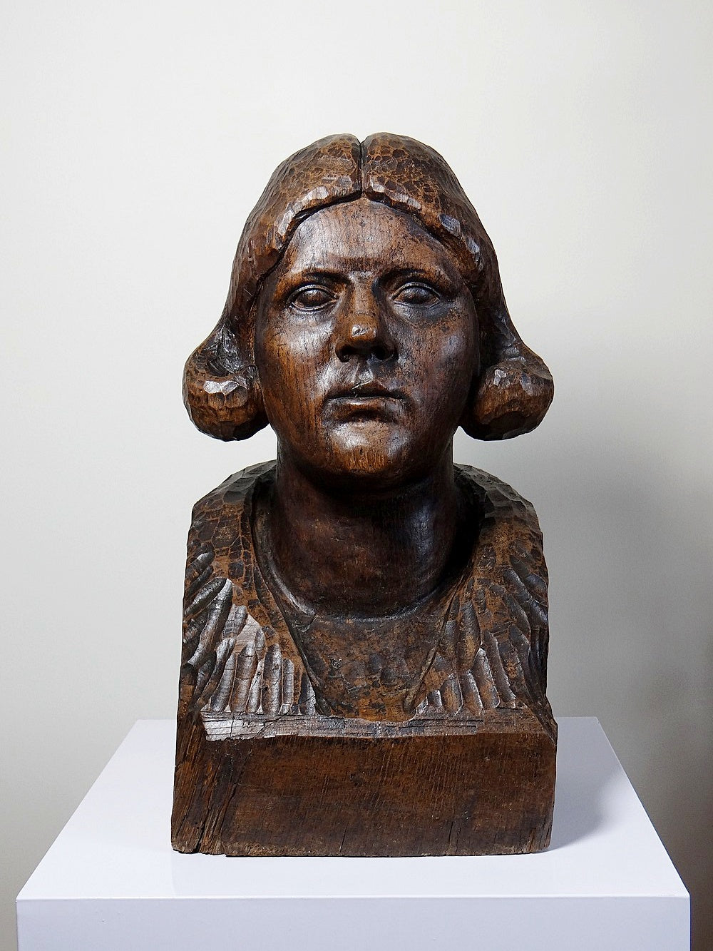 Vintage Büste Frau Massivholz, 19. Jh. dunkles Holz geschnitzt, Unikat