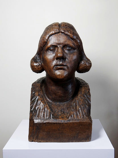 Vintage Büste Frau Massivholz, 19. Jh. dunkles Holz geschnitzt, Unikat