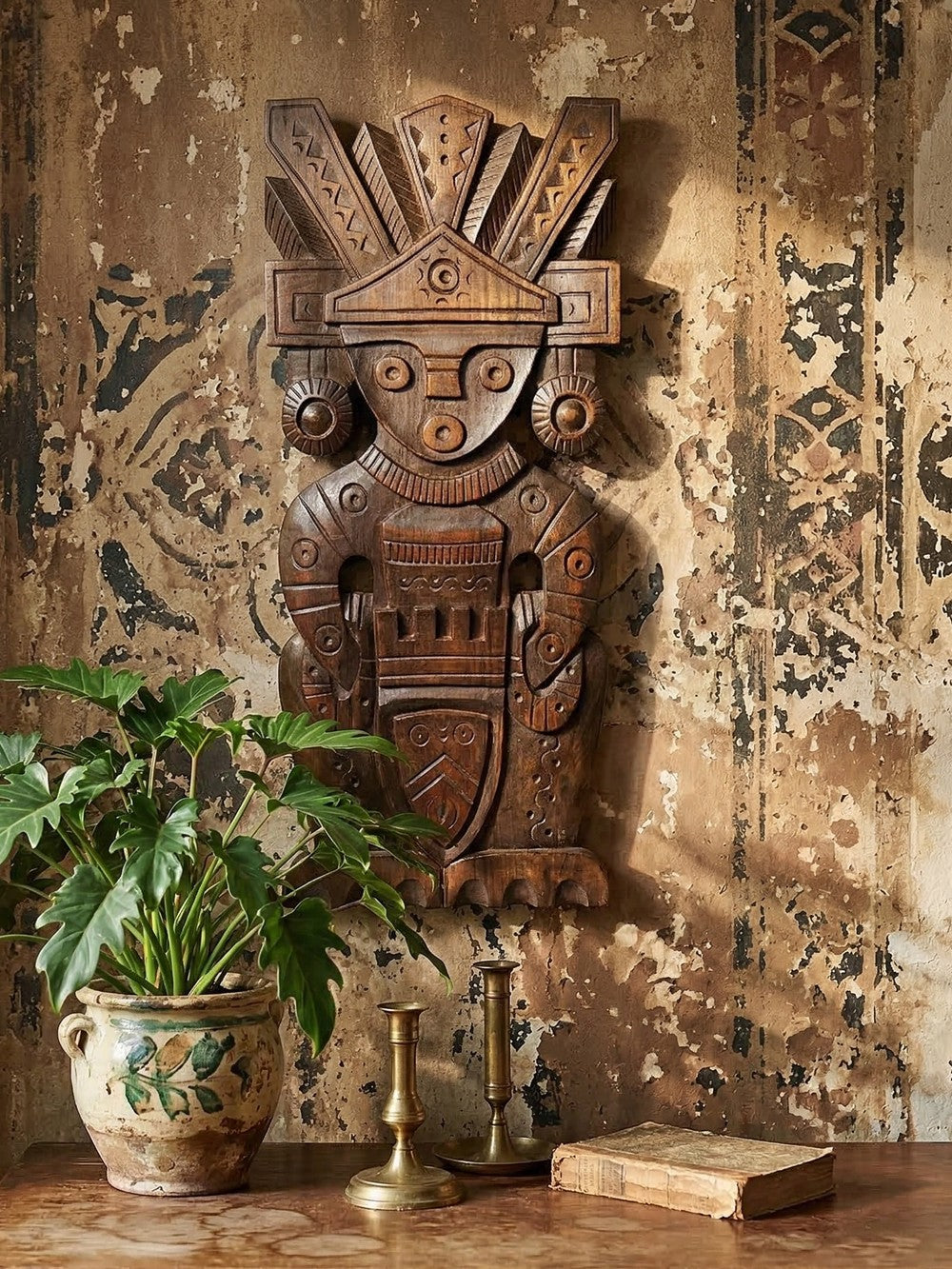 Vintage Wandskulptur aus Holz braun Dekoration