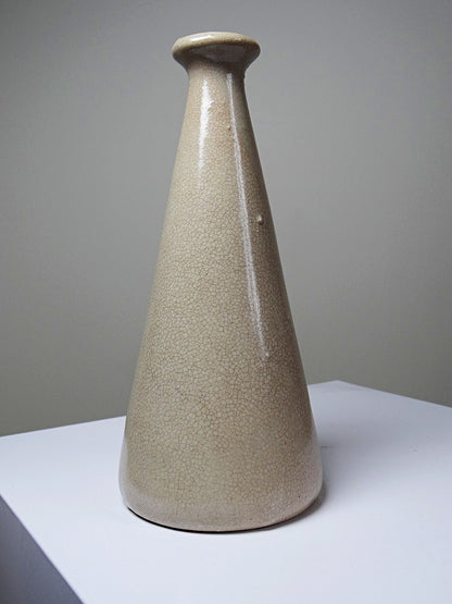 Vintage Art Déco Vase aus beigem Craquelé-Steingut, ca. 1930-1950