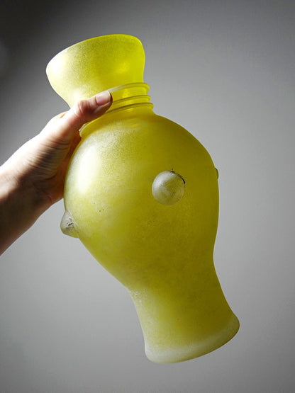 Vintage Vase Murano Scavo Gelb von Seguso Vetri d’Arte, mattiertes Glas, balusterförmig