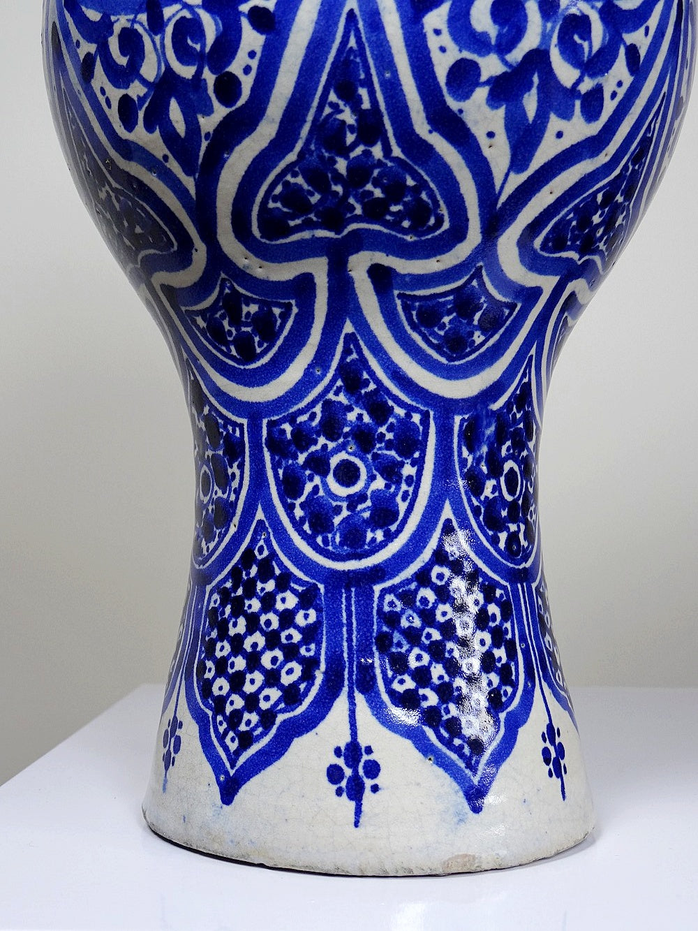 Vintage Vase Khabia aus Fès 19.-20. Jh. Kobaltblau, handgemacht