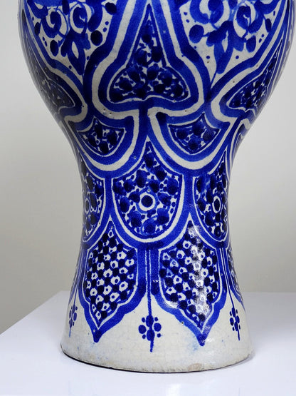 Vintage Vase Khabia aus Fès 19.-20. Jh. Kobaltblau, handgemacht
