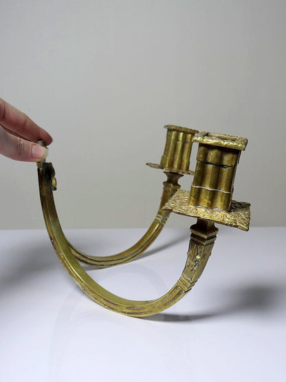 Vintage Wandkerzenhalter "à la financière" 2-flammig aus vergoldeter Bronze