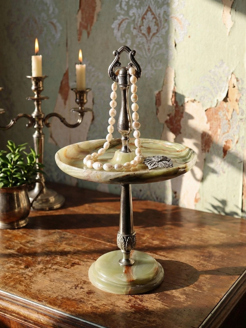 Vintage Präsentierständer aus grünem Onyx, Italien, selten