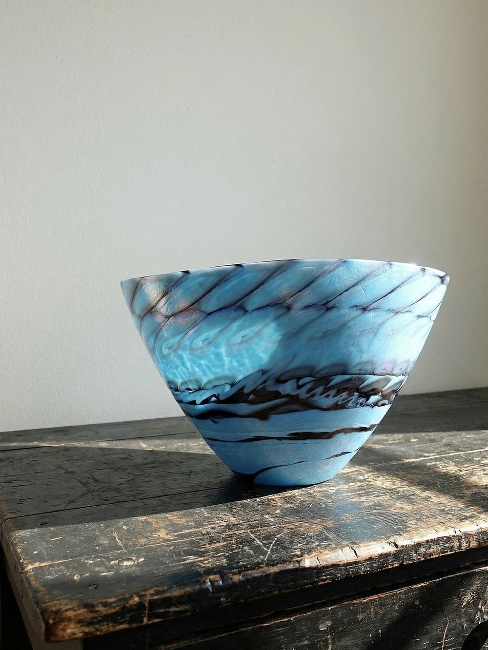 Vintage Glas Schale Yourmurano blau schwarz silber regenbogen