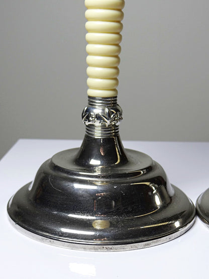 Vintage Kerzenleuchter Set von 2 silberfarben, elfenbeinfarben, Metall, Kunststoff