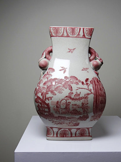 Vintage Balustervase Chinoiserie mit Pfirsichgriffen Staffordshire England