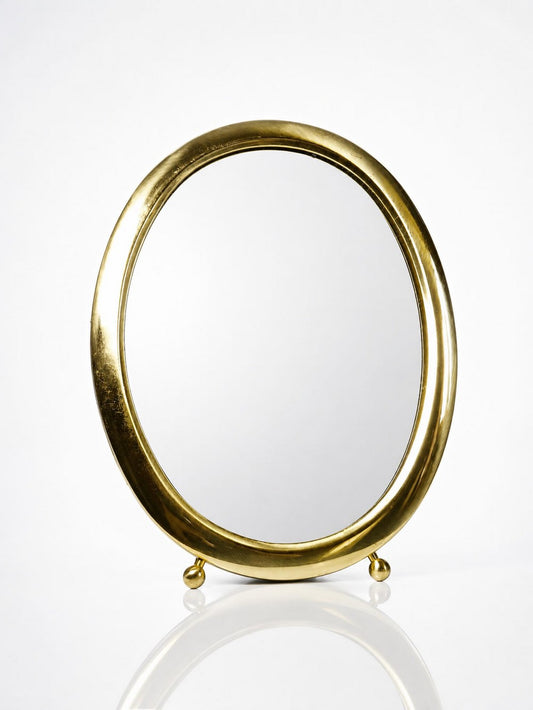 Vintage Tischspiegel oval aus vergoldetem Metall