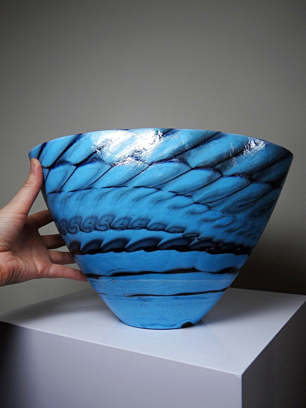 Vintage Glas Schale Yourmurano blau schwarz silber regenbogen