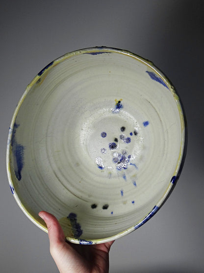 Vintage Salatschüssel aus Steinzeug, signiert, beige, UH/AH, groß 27 cm