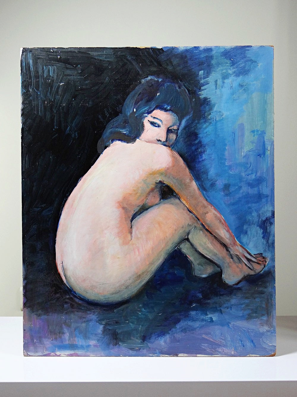 Vintage Gemälde Akt Frau von hinten Ölgemälde auf Platte 50er 60er Jahre 61x50cm
