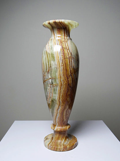 Vintage Vase aus gestreiftem grünem Onyx, Italien, Midcentury, grüne Dekoration