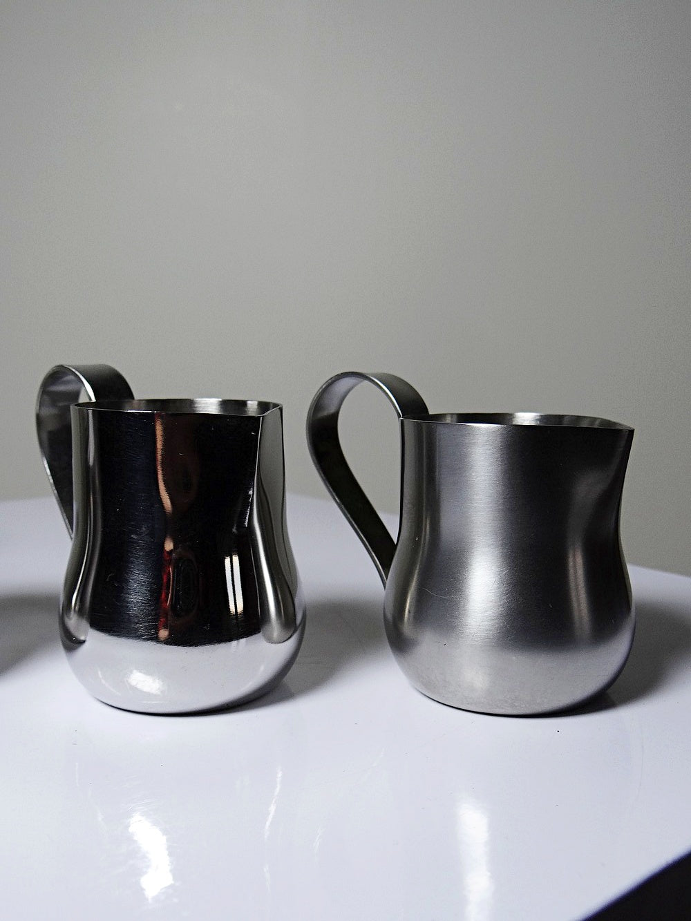Vintage Barmessbecher Set von 4 aus gebürstetem Edelstahl, Silber
