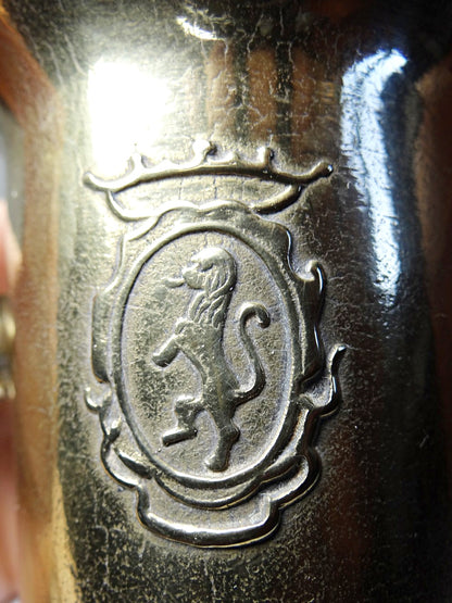Vintage Apotheker Mörser mit Stößel vergoldete Bronze heraldischer Löwe