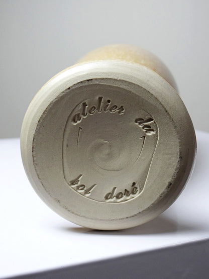 Vintage Vase von Bernard Guipouy für Atelier du Bol Doré kristalline Glasur Beige